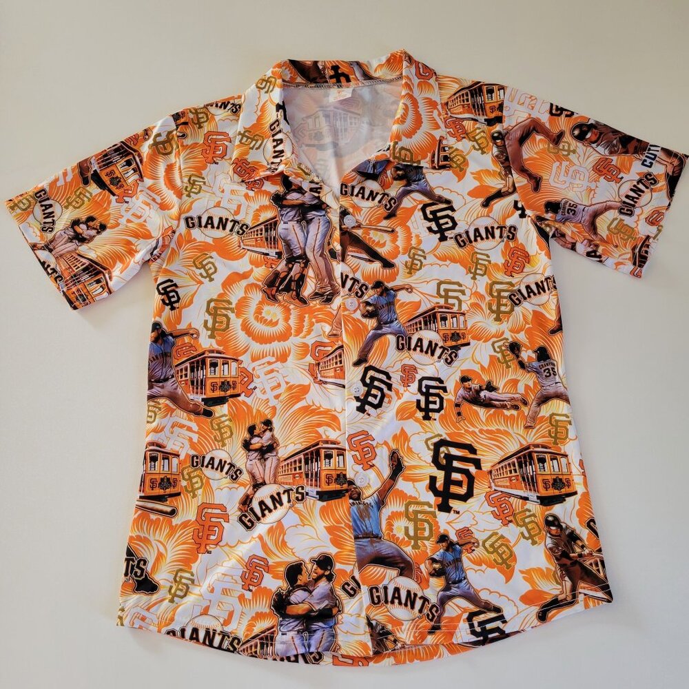 San Francisco Giants AOP Hawaiian Trolley Players Button Up Shirt Size M NWOT 2